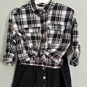 Kensie Girl 2-Piece Set Flannel Shirt + Denim Cargo Skirt w/headband  - Size 10